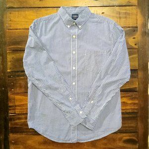 Bills Khakis Men's Button Up Navy and White Plaid Dress Shirt Size Medium